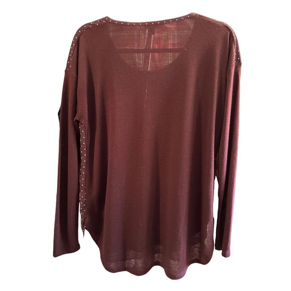 Ann Taylor size M purple knit with polka dot overlay long sleeve sweater - Picture 3 of 7